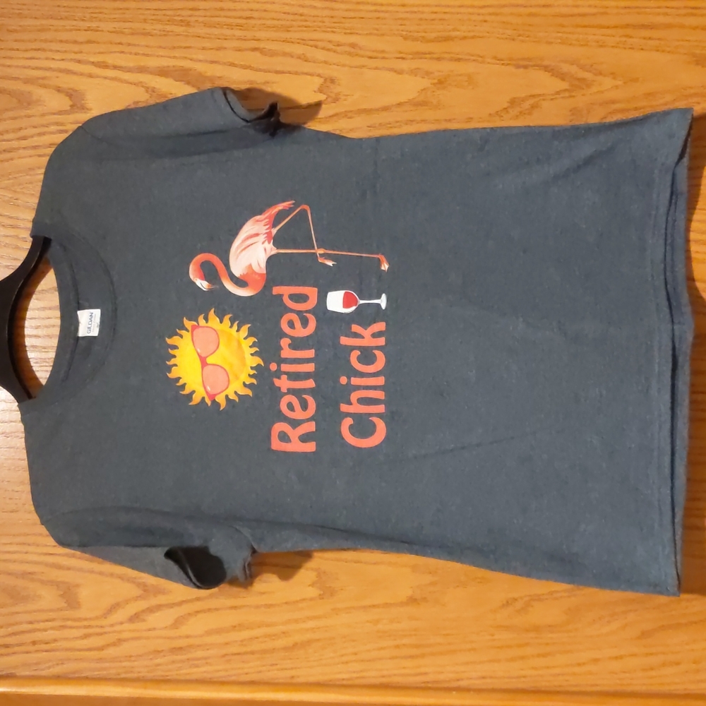 Retired chick, wine, flamingo, sunshine, sunglasses t-shirt